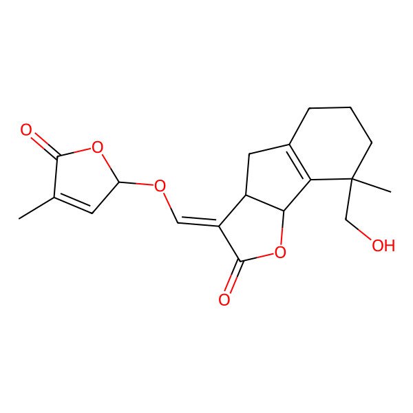 2D Structure of 8-(hydroxymethyl)-8-methyl-3-[(4-methyl-5-oxo-2H-furan-2-yl)oxymethylidene]-3a,4,5,6,7,8b-hexahydroindeno[1,2-b]furan-2-one