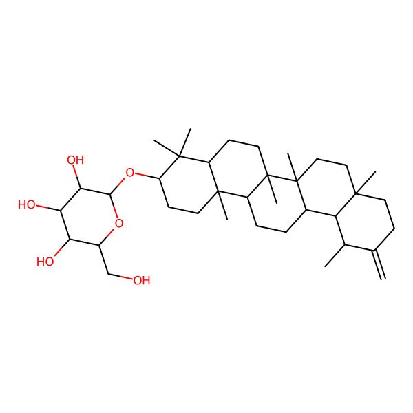2D Structure of 2-[(4,4,6a,6b,8a,12,14b-Heptamethyl-11-methylidene-1,2,3,4a,5,6,6a,7,8,9,10,12,12a,13,14,14a-hexadecahydropicen-3-yl)oxy]-6-(hydroxymethyl)oxane-3,4,5-triol