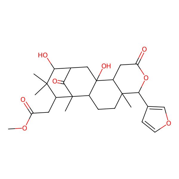 2D Structure of Methyl 2-[6-(furan-3-yl)-11,14-dihydroxy-1,5,15,15-tetramethyl-8,17-dioxo-7-oxatetracyclo[11.3.1.02,11.05,10]heptadecan-16-yl]acetate