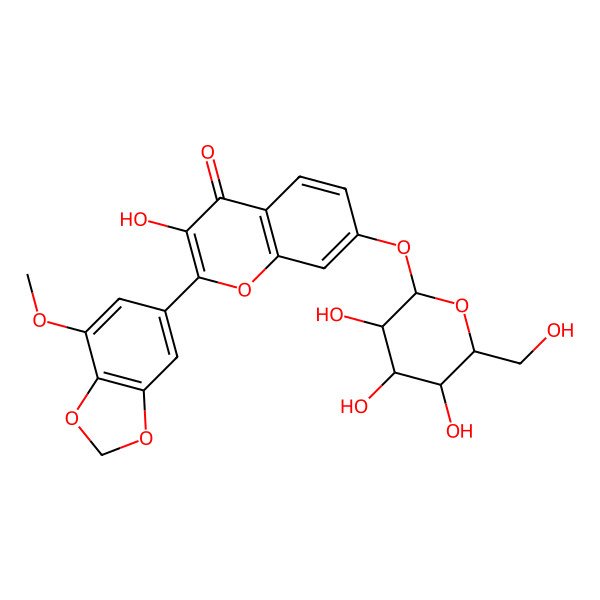 2D Structure of 3-Hydroxy-2-(7-methoxy-1,3-benzodioxol-5-yl)-7-[3,4,5-trihydroxy-6-(hydroxymethyl)oxan-2-yl]oxychromen-4-one
