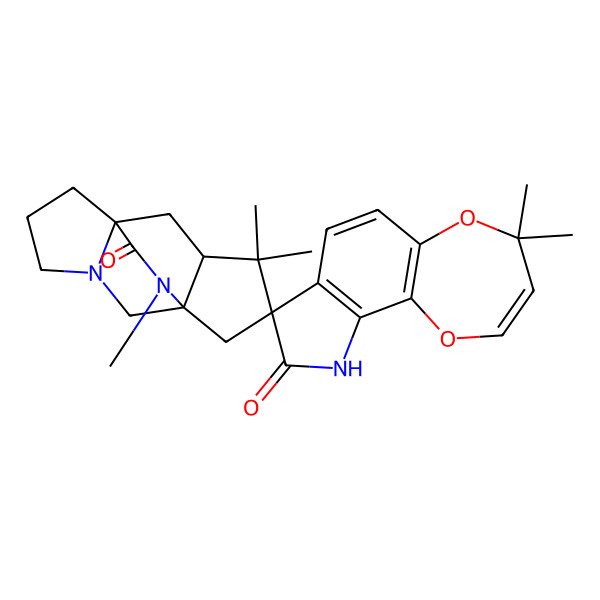 2D Structure of 4,4,10',10',13'-pentamethylspiro[10H-[1,4]dioxepino[2,3-g]indole-8,11'-3,13-diazatetracyclo[5.5.2.01,9.03,7]tetradecane]-9,14'-dione