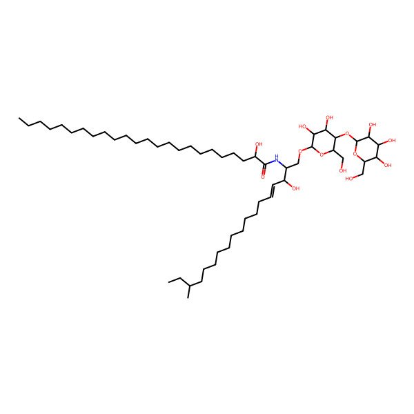 2D Structure of (2R)-N-[(E,2S,3R,16R)-1-[(2R,3R,4R,5S,6R)-3,4-dihydroxy-6-(hydroxymethyl)-5-[(2S,3R,4S,5R,6R)-3,4,5-trihydroxy-6-(hydroxymethyl)oxan-2-yl]oxyoxan-2-yl]oxy-3-hydroxy-16-methyloctadec-4-en-2-yl]-2-hydroxytetracosanamide
