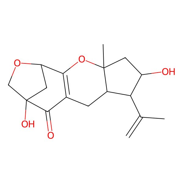 2D Structure of 6,12-Dihydroxy-4-methyl-7-prop-1-en-2-yl-3,14-dioxatetracyclo[10.2.1.02,10.04,8]pentadec-2(10)-en-11-one