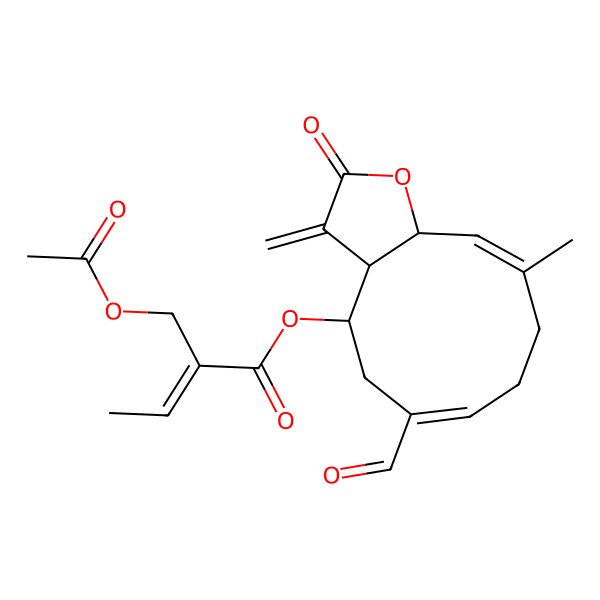2D Structure of [(3aR,4R,6E,10E,11aR)-6-formyl-10-methyl-3-methylidene-2-oxo-3a,4,5,8,9,11a-hexahydrocyclodeca[b]furan-4-yl] (E)-2-(acetyloxymethyl)but-2-enoate