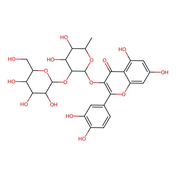 2D Structure of 3-[(2S,3S,4S,5S,6R)-4,5-dihydroxy-6-methyl-3-[(2S,3R,4S,5S,6R)-3,4,5-trihydroxy-6-(hydroxymethyl)oxan-2-yl]oxyoxan-2-yl]oxy-2-(3,4-dihydroxyphenyl)-5,7-dihydroxychromen-4-one