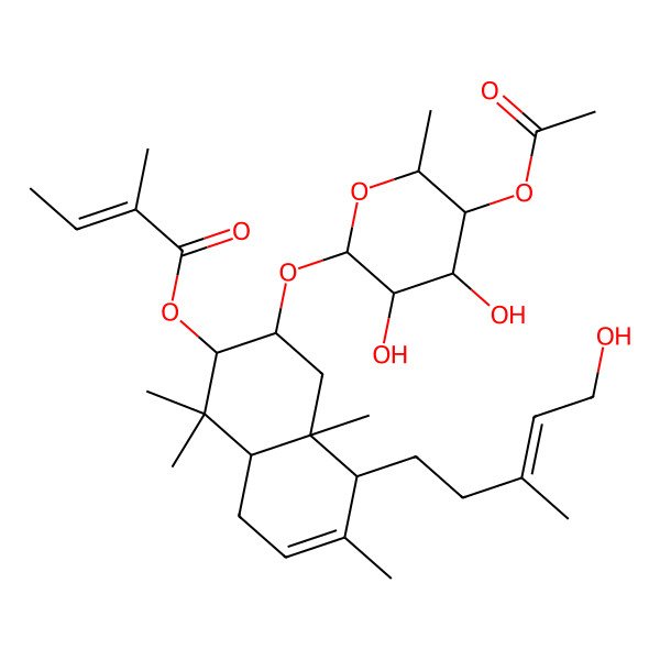 2D Structure of [(2S,3S,4aS,5R,8aS)-3-[(2S,3R,4S,5R,6S)-5-acetyloxy-3,4-dihydroxy-6-methyloxan-2-yl]oxy-5-[(E)-5-hydroxy-3-methylpent-3-enyl]-1,1,4a,6-tetramethyl-2,3,4,5,8,8a-hexahydronaphthalen-2-yl] (Z)-2-methylbut-2-enoate