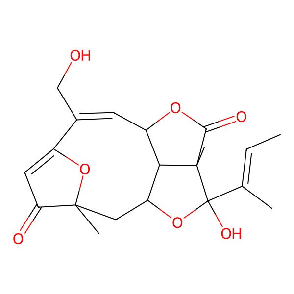 2D Structure of 13-But-2-en-2-yl-13-hydroxy-7-(hydroxymethyl)-3,12-dimethyl-10,14,16-trioxatetracyclo[7.5.1.13,6.012,15]hexadeca-5,7-diene-4,11-dione