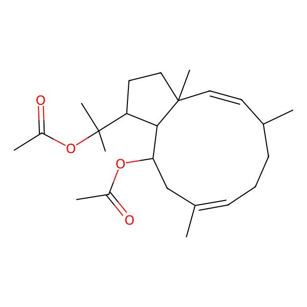 2D Structure of [(1R,3aR,4E,6S,9E,12S,12aS)-1-(2-acetyloxypropan-2-yl)-3a,6,10-trimethyl-2,3,6,7,8,11,12,12a-octahydro-1H-cyclopenta[11]annulen-12-yl] acetate