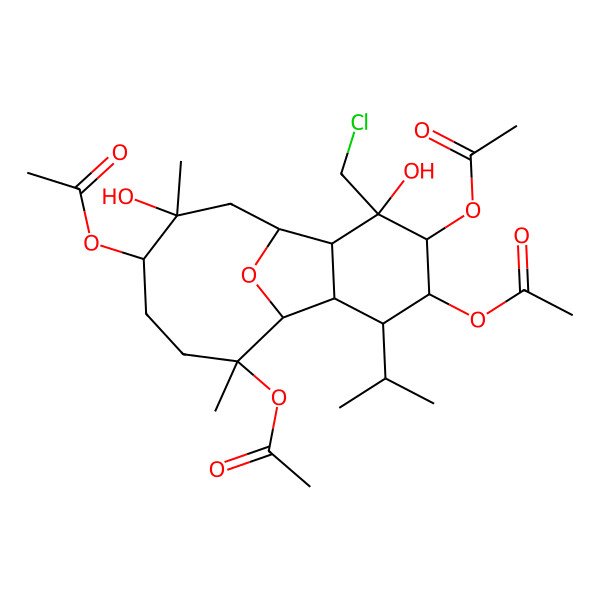 2D Structure of [(1R,2R,3R,4S,5S,6R,7S,8R,10S,11S,14R)-4,5,14-triacetyloxy-6-(chloromethyl)-6,10-dihydroxy-10,14-dimethyl-3-propan-2-yl-15-oxatricyclo[6.6.1.02,7]pentadecan-11-yl] acetate