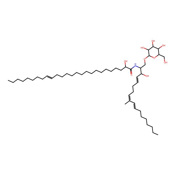 2D Structure of (2R)-2-hydroxy-N-[(2S,3R,4E,8E,10E)-3-hydroxy-9-methyl-1-[(2R,3R,4S,5S,6R)-3,4,5-trihydroxy-6-(hydroxymethyl)oxan-2-yl]oxyoctadeca-4,8,10-trien-2-yl]hexacos-17-enamide