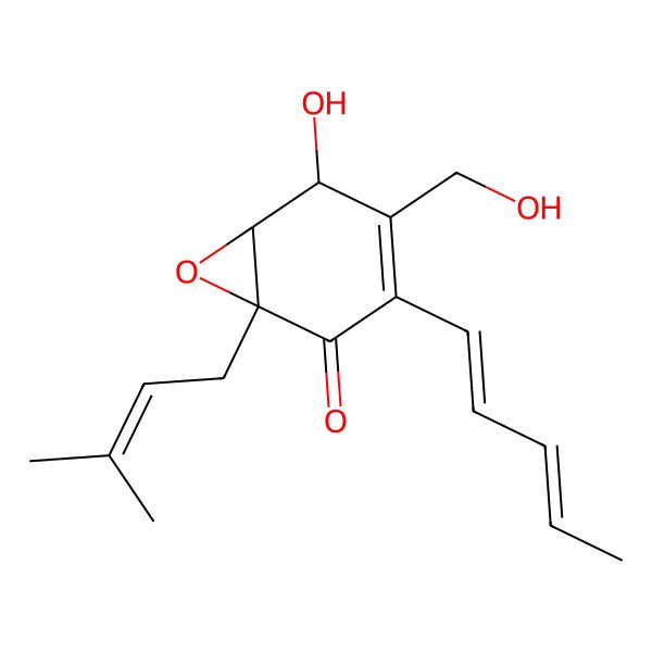 2D Structure of 5-Hydroxy-4-(hydroxymethyl)-1-(3-methylbut-2-enyl)-3-penta-1,3-dienyl-7-oxabicyclo[4.1.0]hept-3-en-2-one