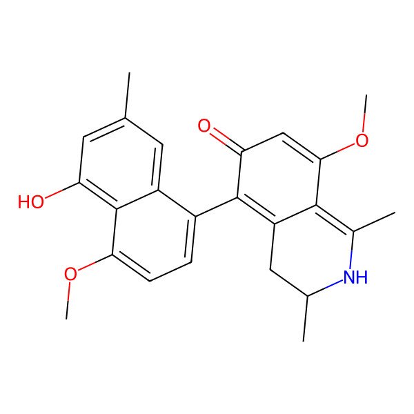 2D Structure of (3S)-5-(5-hydroxy-4-methoxy-7-methylnaphthalen-1-yl)-8-methoxy-1,3-dimethyl-3,4-dihydro-2H-isoquinolin-6-one