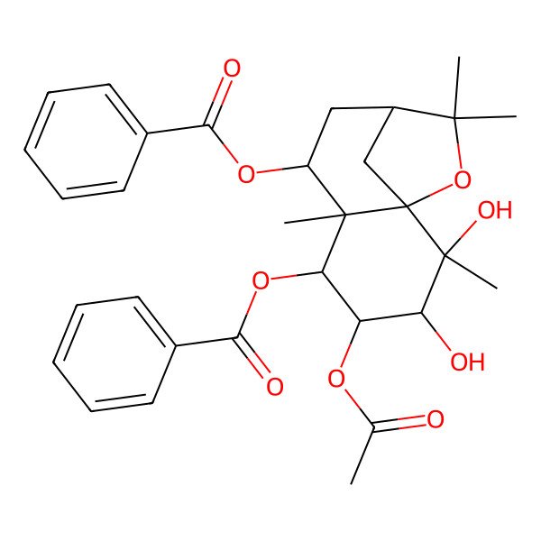2D Structure of (4-Acetyloxy-5-benzoyloxy-2,3-dihydroxy-2,6,10,10-tetramethyl-11-oxatricyclo[7.2.1.01,6]dodecan-7-yl) benzoate