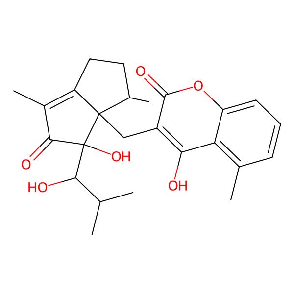2D Structure of 3-[[(3S,3aS,4R)-4-hydroxy-4-[(1S)-1-hydroxy-2-methylpropyl]-3,6-dimethyl-5-oxo-2,3-dihydro-1H-pentalen-3a-yl]methyl]-4-hydroxy-5-methylchromen-2-one