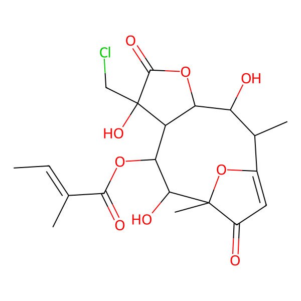 2D Structure of [(2R,3S,4S,7S,8S,9S,10S,11S)-7-(chloromethyl)-3,7,10-trihydroxy-2,11-dimethyl-6,12-dioxo-5,14-dioxatricyclo[9.2.1.04,8]tetradec-1(13)-en-9-yl] (Z)-2-methylbut-2-enoate