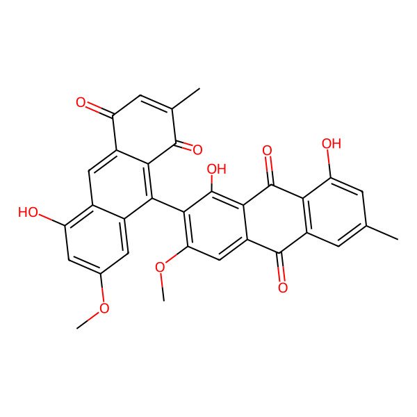 2D Structure of 1,8-Dihydroxy-2-(5-hydroxy-7-methoxy-2-methyl-1,4-dioxoanthracen-9-yl)-3-methoxy-6-methylanthracene-9,10-dione