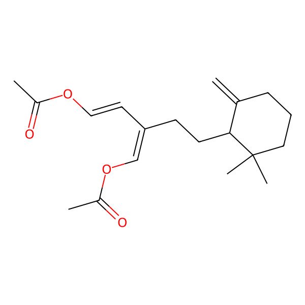 2D Structure of [(E,3E)-3-(acetyloxymethylidene)-5-[(1R)-2,2-dimethyl-6-methylidenecyclohexyl]pent-1-enyl] acetate