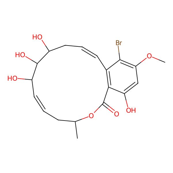 2D Structure of 15-Bromo-8,9,10,18-tetrahydroxy-16-methoxy-4-methyl-3-oxabicyclo[12.4.0]octadeca-1(14),6,12,15,17-pentaen-2-one
