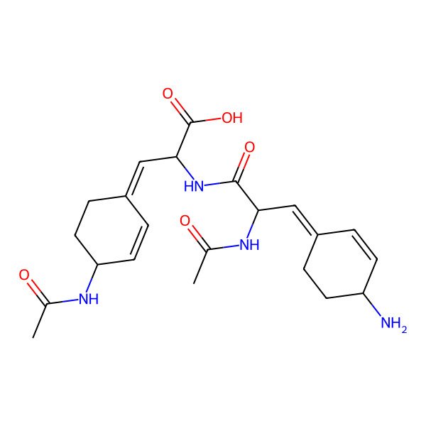 2D Structure of (2S,3E)-2-[[(2S)-2-acetamido-3-[(4R)-4-aminocyclohex-2-en-1-ylidene]propanoyl]amino]-3-[(4R)-4-acetamidocyclohex-2-en-1-ylidene]propanoic acid