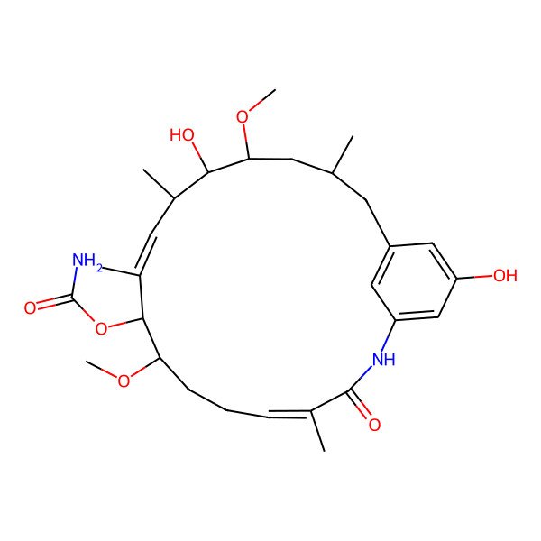 2D Structure of [(4E,10E)-13,20-dihydroxy-8,14-dimethoxy-4,10,12,16-tetramethyl-3-oxo-2-azabicyclo[16.3.1]docosa-1(21),4,10,18(22),19-pentaen-9-yl] carbamate