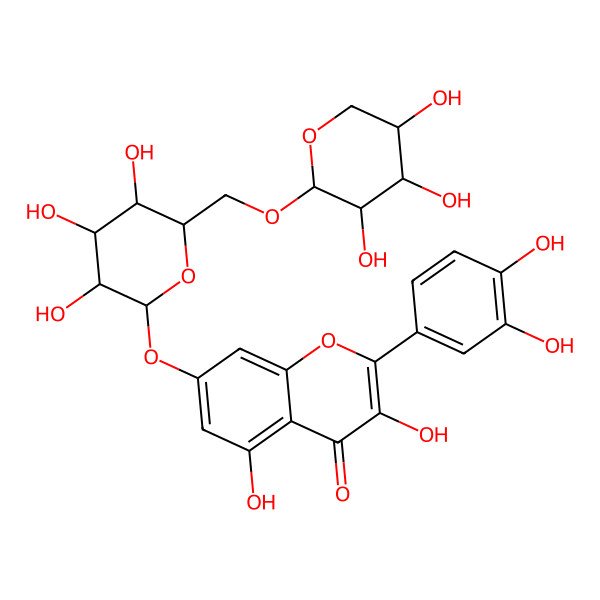 2D Structure of 2-(3,4-Dihydroxyphenyl)-3,5-dihydroxy-7-[3,4,5-trihydroxy-6-[(3,4,5-trihydroxyoxan-2-yl)oxymethyl]oxan-2-yl]oxychromen-4-one