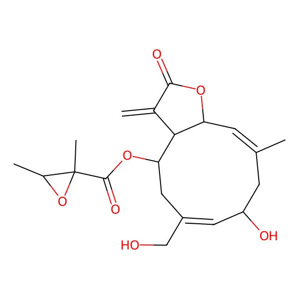 2D Structure of [8-Hydroxy-6-(hydroxymethyl)-10-methyl-3-methylidene-2-oxo-3a,4,5,8,9,11a-hexahydrocyclodeca[b]furan-4-yl] 2,3-dimethyloxirane-2-carboxylate