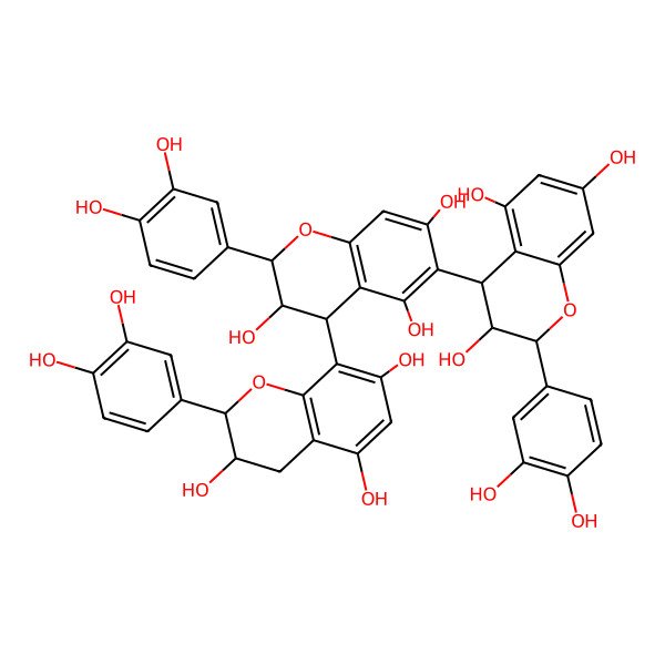 2D Structure of (2R,3R,4S)-2-(3,4-dihydroxyphenyl)-4-[(2R,3R)-2-(3,4-dihydroxyphenyl)-3,5,7-trihydroxy-3,4-dihydro-2H-chromen-8-yl]-6-[(2R,3R,4R)-2-(3,4-dihydroxyphenyl)-3,5,7-trihydroxy-3,4-dihydro-2H-chromen-4-yl]-3,4-dihydro-2H-chromene-3,5,7-triol