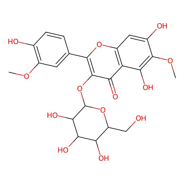 2D Structure of 3-(beta-D-Glucopyranosyloxy)-5,7-dihydroxy-2-(4-hydroxy-3-methoxyphenyl)-6-methoxy-4H-1-benzopyran-4-one