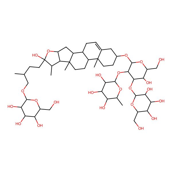 2D Structure of (2S,3R,4S,5R,6S)-2-[(2S,3R,4S,5R,6R)-5-hydroxy-6-(hydroxymethyl)-2-[[(1S,2S,4S,6R,7S,8R,9S,12S,13R,16S)-6-hydroxy-7,9,13-trimethyl-6-[(3R)-3-methyl-4-[(2S,3R,4S,5S,6R)-3,4,5-trihydroxy-6-(hydroxymethyl)oxan-2-yl]oxybutyl]-5-oxapentacyclo[10.8.0.02,9.04,8.013,18]icos-18-en-16-yl]oxy]-4-[(2S,3R,4S,5S,6R)-3,4,5-trihydroxy-6-(hydroxymethyl)oxan-2-yl]oxyoxan-3-yl]oxy-6-methyloxane-3,4,5-triol