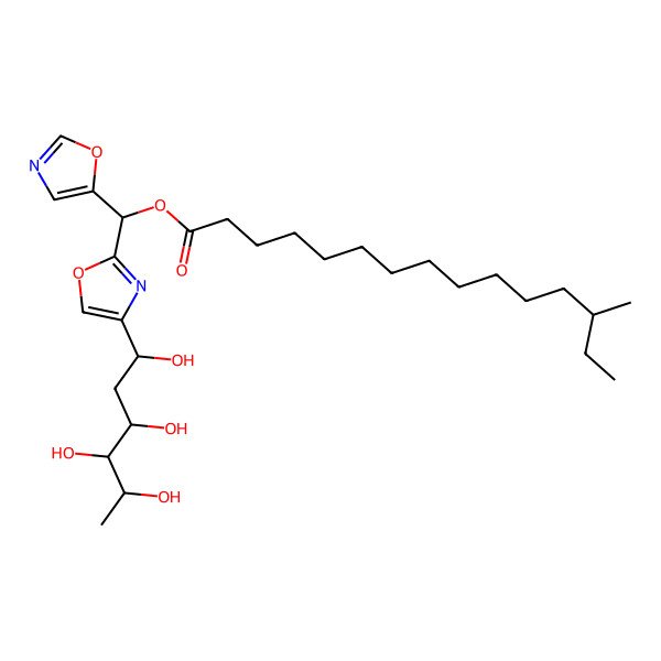 2D Structure of [1,3-oxazol-5-yl-[4-[(1R,3S,4R,5S)-1,3,4,5-tetrahydroxyhexyl]-1,3-oxazol-2-yl]methyl] 13-methylpentadecanoate