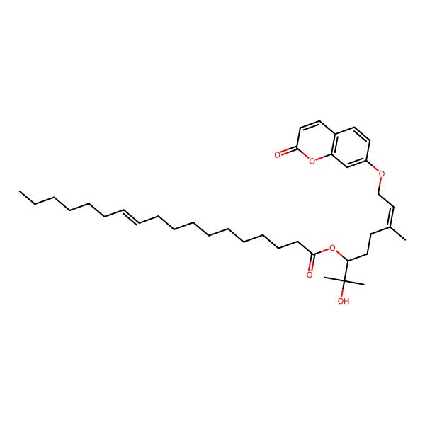 2D Structure of [(E,3R)-2-hydroxy-2,6-dimethyl-8-(2-oxochromen-7-yl)oxyoct-6-en-3-yl] octadec-11-enoate
