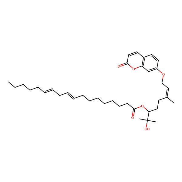 2D Structure of [(E,3R)-2-hydroxy-2,6-dimethyl-8-(2-oxochromen-7-yl)oxyoct-6-en-3-yl] octadeca-9,12-dienoate