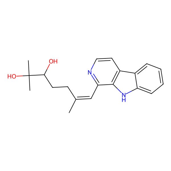 2D Structure of (E,3S)-2,6-dimethyl-7-(9H-pyrido[3,4-b]indol-1-yl)hept-6-ene-2,3-diol