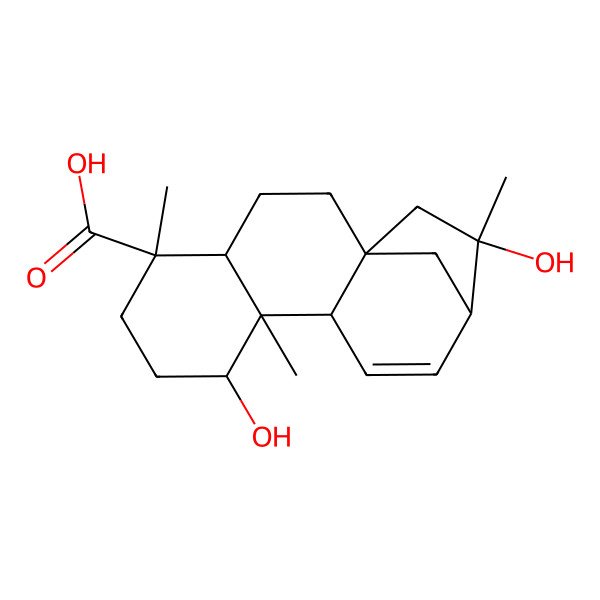 2D Structure of (1R,4R,5R,8R,9S,10S,13S,14S)-8,14-dihydroxy-5,9,14-trimethyltetracyclo[11.2.1.01,10.04,9]hexadec-11-ene-5-carboxylic acid