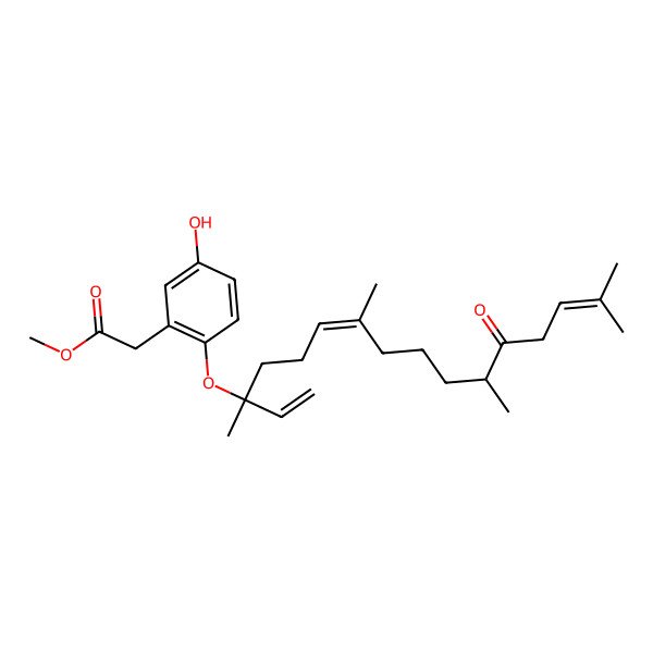 2D Structure of methyl 2-[5-hydroxy-2-[(3R,6Z,11R)-3,7,11,15-tetramethyl-12-oxohexadeca-1,6,14-trien-3-yl]oxyphenyl]acetate