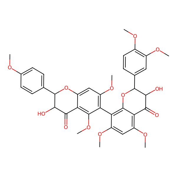 2D Structure of (2S,3R)-6-[(2S,3R)-2-(3,4-dimethoxyphenyl)-3-hydroxy-5,7-dimethoxy-4-oxo-2,3-dihydrochromen-8-yl]-3-hydroxy-5,7-dimethoxy-2-(4-methoxyphenyl)-2,3-dihydrochromen-4-one