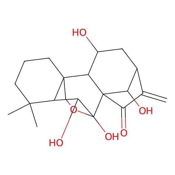 2D Structure of 3,9,10,18-Tetrahydroxy-12,12-dimethyl-6-methylidene-17-oxapentacyclo[7.6.2.15,8.01,11.02,8]octadecan-7-one