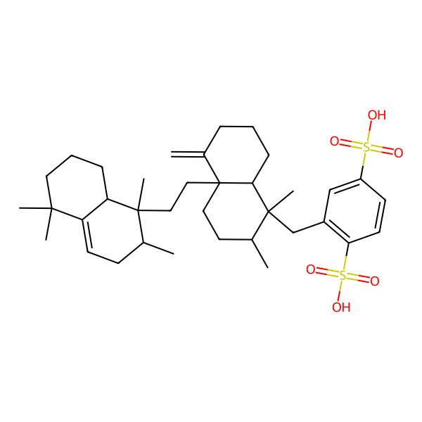 2D Structure of 2-[[(1R,2R,4aR,8aS)-4a-[2-[(1R,2S,8aS)-1,2,5,5-tetramethyl-2,3,6,7,8,8a-hexahydronaphthalen-1-yl]ethyl]-1,2-dimethyl-5-methylidene-3,4,6,7,8,8a-hexahydro-2H-naphthalen-1-yl]methyl]benzene-1,4-disulfonic acid