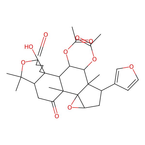 2D Structure of [(1R,2S,6S,9R,12R,13R,15R,17S,18R,19R,20R)-19-acetyloxy-17-(furan-3-yl)-6-hydroxy-8,8,12,18-tetramethyl-5,11-dioxo-7,14-dioxahexacyclo[10.8.0.02,6.02,9.013,15.013,18]icosan-20-yl] acetate