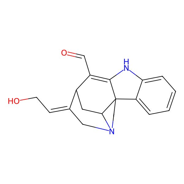 2D Structure of (11S,12Z,17S)-12-(2-hydroxyethylidene)-8,14-diazapentacyclo[9.5.2.01,9.02,7.014,17]octadeca-2,4,6,9-tetraene-10-carbaldehyde