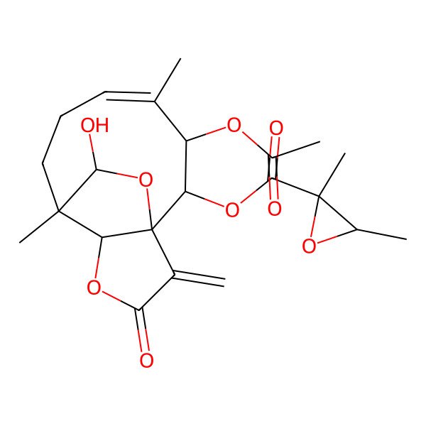 2D Structure of [(1R,2R,3R,4E,8R,9R,14S)-3-acetyloxy-14-hydroxy-4,8-dimethyl-12-methylidene-11-oxo-10,13-dioxatricyclo[6.4.2.01,9]tetradec-4-en-2-yl] (2S,3R)-2,3-dimethyloxirane-2-carboxylate