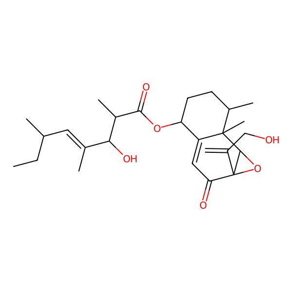 2D Structure of [1a-(3-hydroxyprop-1-en-2-yl)-7,7a-dimethyl-2-oxo-5,6,7,7b-tetrahydro-4H-naphtho[1,2-b]oxiren-4-yl] 3-hydroxy-2,4,6-trimethyloct-4-enoate