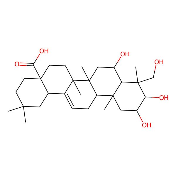 2D Structure of (4aS,6aS,6bR,8R,9R,10R,11R,12aR)-8,10,11-trihydroxy-9-(hydroxymethyl)-2,2,6a,6b,9,12a-hexamethyl-1,3,4,5,6,6a,7,8,8a,10,11,12,13,14b-tetradecahydropicene-4a-carboxylic acid 2D Structure of (4aS,6aS,6bR,8R,9R,10R,11R,12aR)-8,10,11-trihydroxy-9-(hydroxymethyl)-2,2,6a,6b,9,12a-hexamethyl-1,3,4,5,6,6a,7,8,8a,10,11,12,13,14b-tetradecahydropicene-4a-carboxylic acid