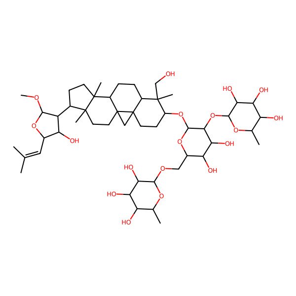 2D Structure of (2R,3R,4R,5R,6S)-2-[[(2R,3S,4S,5R,6R)-3,4-dihydroxy-6-[[(1S,3R,6S,7S,8R,11S,12S,15R,16R)-15-[(2S,3S,4R,5R)-4-hydroxy-2-methoxy-5-(2-methylprop-1-enyl)oxolan-3-yl]-7-(hydroxymethyl)-7,12,16-trimethyl-6-pentacyclo[9.7.0.01,3.03,8.012,16]octadecanyl]oxy]-5-[(2S,3R,4R,5R,6S)-3,4,5-trihydroxy-6-methyloxan-2-yl]oxyoxan-2-yl]methoxy]-6-methyloxane-3,4,5-triol