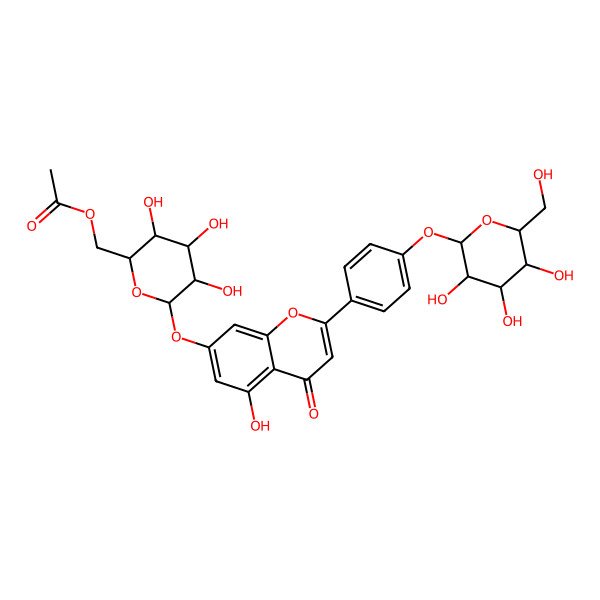 2D Structure of [3,4,5-Trihydroxy-6-[5-hydroxy-4-oxo-2-[4-[3,4,5-trihydroxy-6-(hydroxymethyl)oxan-2-yl]oxyphenyl]chromen-7-yl]oxyoxan-2-yl]methyl acetate