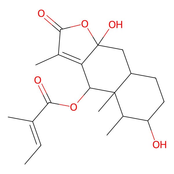 2D Structure of [(4S,4aS,5R,6S,8aR,9aR)-6,9a-dihydroxy-3,4a,5-trimethyl-2-oxo-5,6,7,8,8a,9-hexahydro-4H-benzo[f][1]benzofuran-4-yl] (Z)-2-methylbut-2-enoate