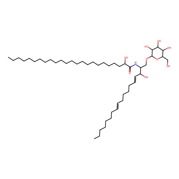 2D Structure of (2R)-2-hydroxy-N-[(2S,3R,4E,10E)-3-hydroxy-1-[(2R,3R,4S,5S,6R)-3,4,5-trihydroxy-6-(hydroxymethyl)oxan-2-yl]oxyoctadeca-4,10-dien-2-yl]tetracosanamide