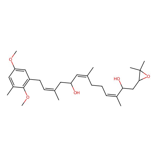 2D Structure of (2R,3E,7E,9R,11E)-13-(2,5-dimethoxy-3-methylphenyl)-1-[(2S)-3,3-dimethyloxiran-2-yl]-3,7,11-trimethyltrideca-3,7,11-triene-2,9-diol