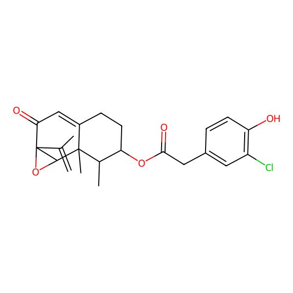 2D Structure of (7,7a-dimethyl-2-oxo-1a-prop-1-en-2-yl-5,6,7,7b-tetrahydro-4H-naphtho[1,2-b]oxiren-6-yl) 2-(3-chloro-4-hydroxyphenyl)acetate