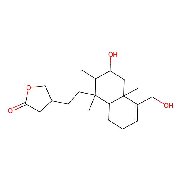 2D Structure of (4R)-4-[2-[(1R,2S,3R,4aR,8aR)-3-hydroxy-5-(hydroxymethyl)-1,2,4a-trimethyl-2,3,4,7,8,8a-hexahydronaphthalen-1-yl]ethyl]oxolan-2-one